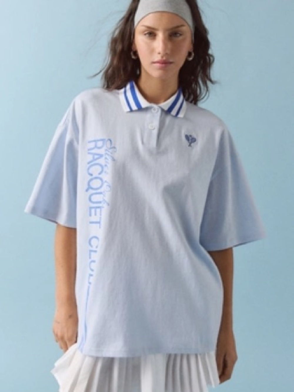NWT BDG Racquet Club Oversized Tennis Polo Shirt Light Blue